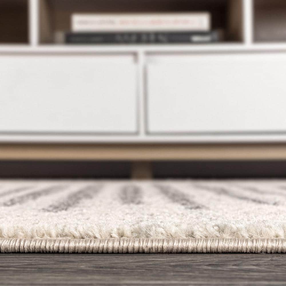 Aya 8' x 10' Gray and Cream Synthetic Stripe Area Rug
