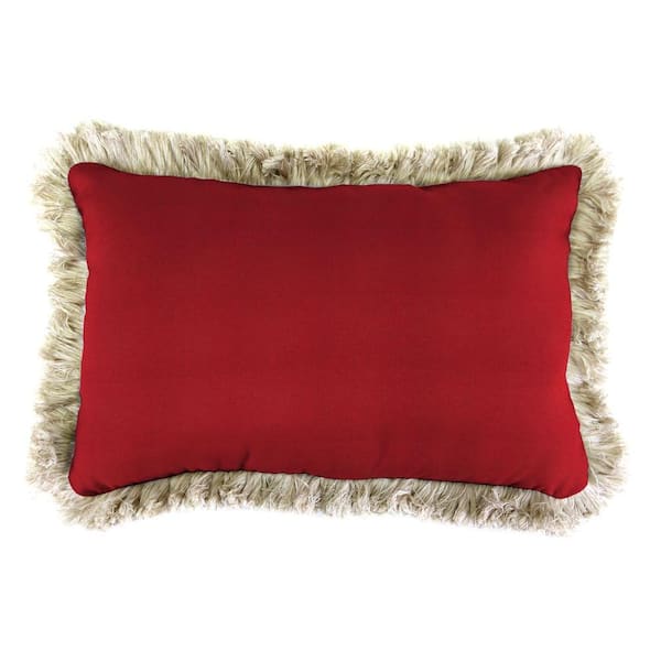 Jordan Manufacturing Sunbrella 9 in. x 22 in. Spectrum Crimson Lumbar Outdoor Pillow with Canvas Fringe