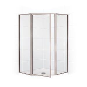 Legend 58 in. x 70 in. Framed Neo-Angle Hinged Shower Door in Brushed Nickel and Clear Glass