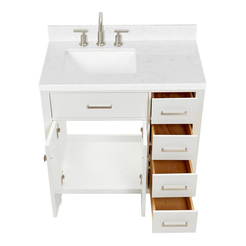 White Quartz Top Freestanding Single Sink Vanity, 36.25"