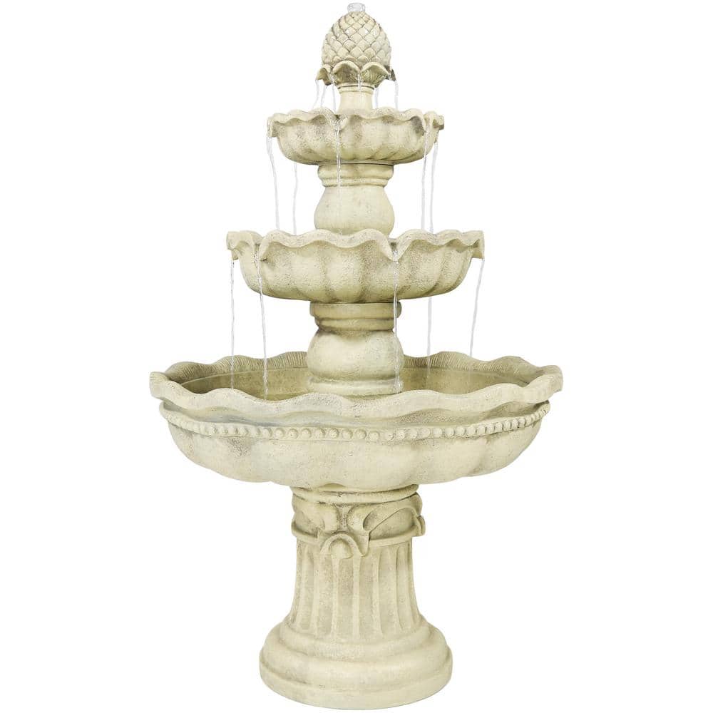Elegant White Fiberglass 3-Tier Pineapple Outdoor Fountain