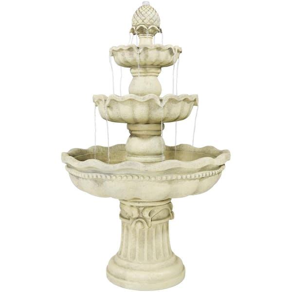 51 in. 3-Tier Pineapple Outdoor Garden Patio Water Fountain in White