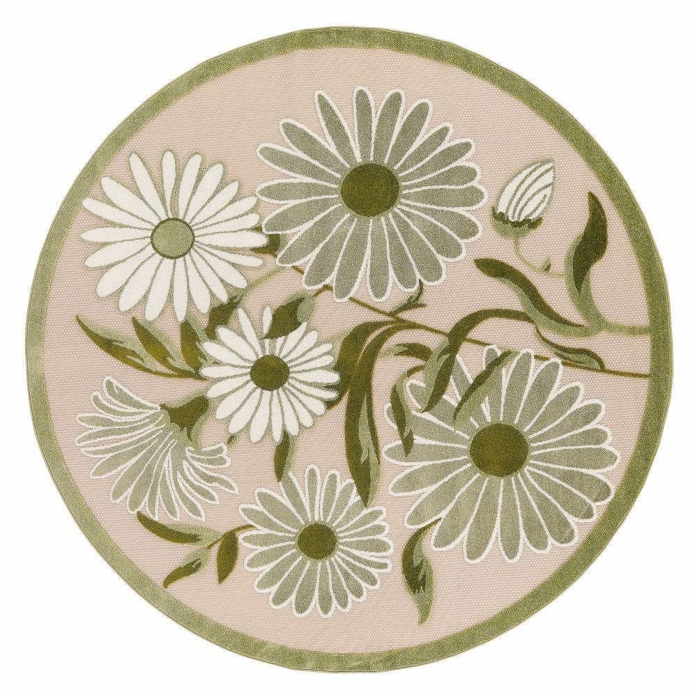Nourison Aloha Ivory Green 5 ft. Round Botanical Contemporary Indoor ...