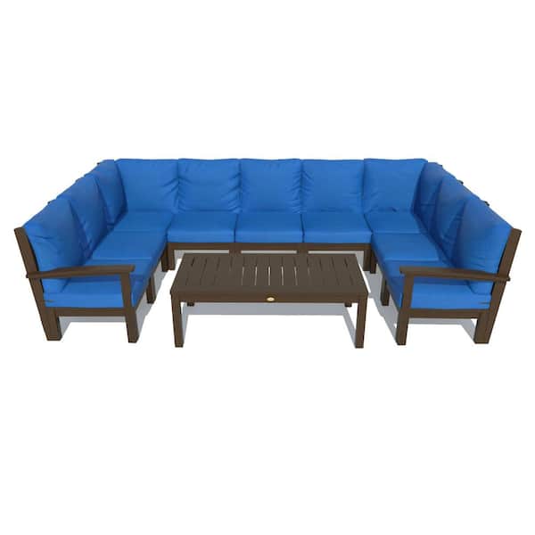 Highwood Bespoke Deep Seating 10-Piece Plastic Outdoor Sectional Set and Conversation Table with Cushions