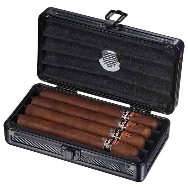 Visol Setke Black Travel Cigar Case - Holds 4 Cigars
