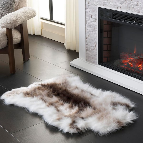 Faux Sheep Skin 3 ft. x 4 ft. Ivory/Brown Animal Gradient Area Rug