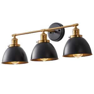Industrial 26 in. 3-Light Wall Mounted Vanity Lighting Fixture Over Mirror with Black & Gold Finish