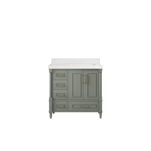 Hudson 36 in. W. x 22 in. D x 36 in. H Single Right Offset Sink Bath Vanity in Evergreen with 2 in. Empire Qt. Top
