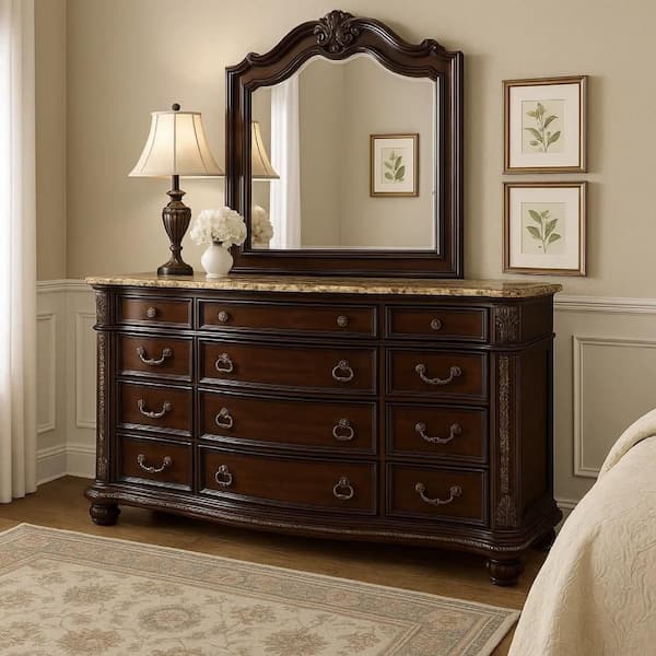 Kera Classic Cherry Brown 12 Drawer 68.5 in. Dresser without Mirror
