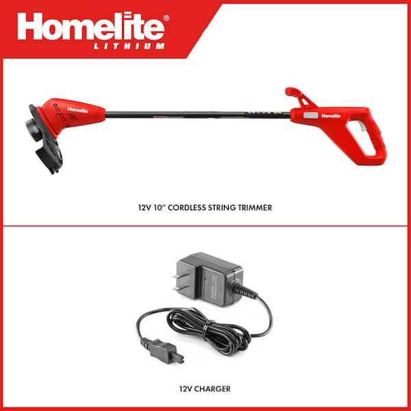 12V Lithium 10 in. Cordless String Trimmer/Edger with Internal 2.5 Ah Battery and Charger
