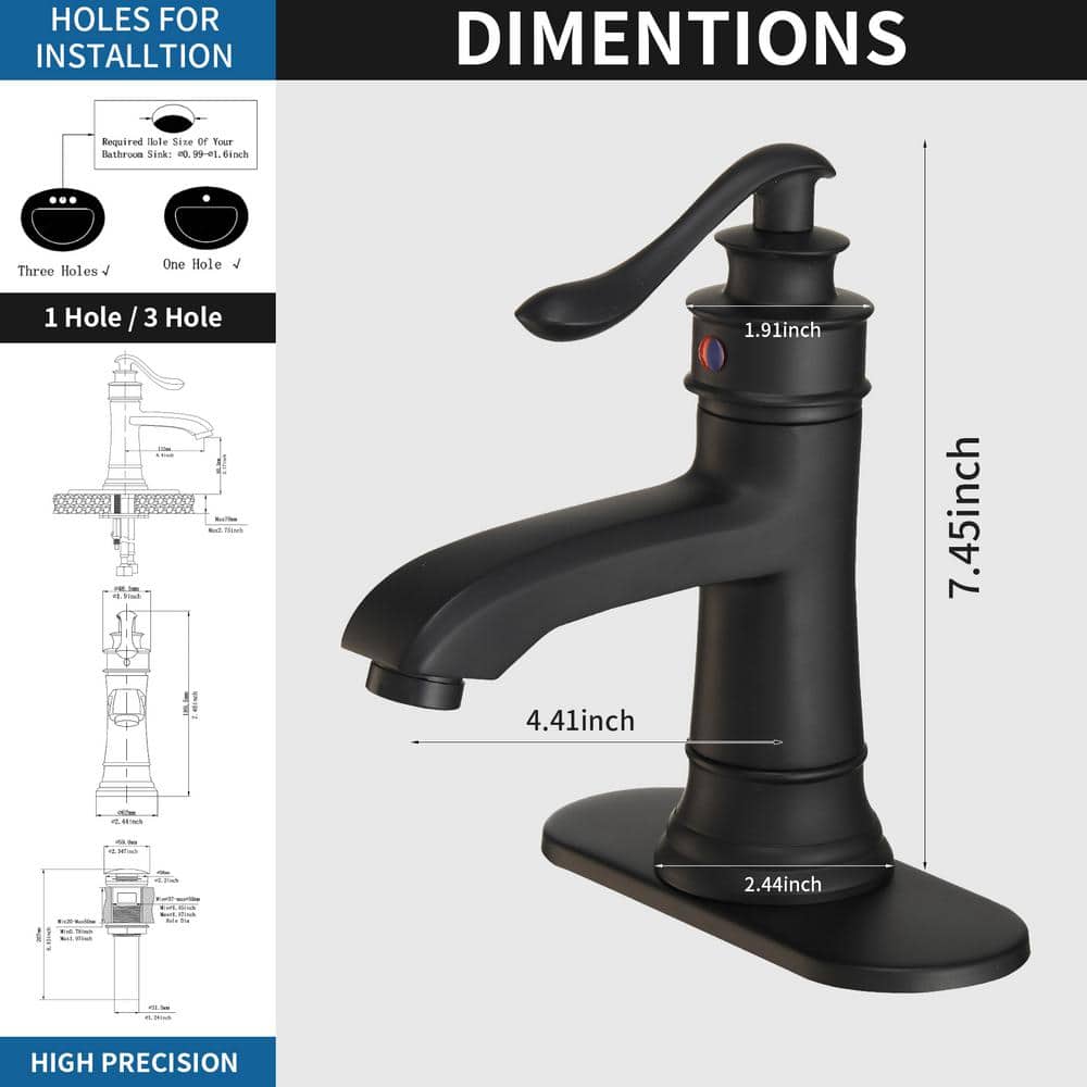 Matte Black Single Handle Bathroom Faucet with Pop-Up Drain