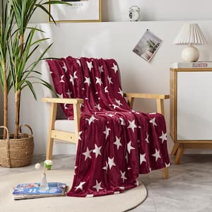 Burgundy Star Fleece Throw Blanket