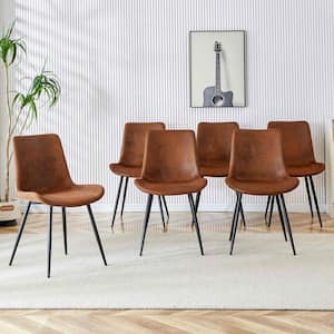 Modern Brown Suede Seat Dining Chairs Set of 6 for Kitchen, Living, Dining Room