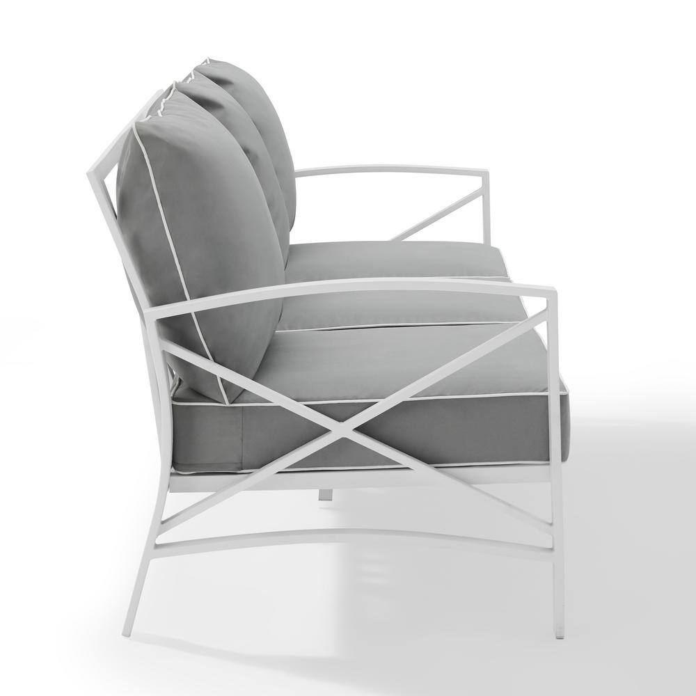 Gray Cushioned White Metal Outdoor Sofa with Three Seats