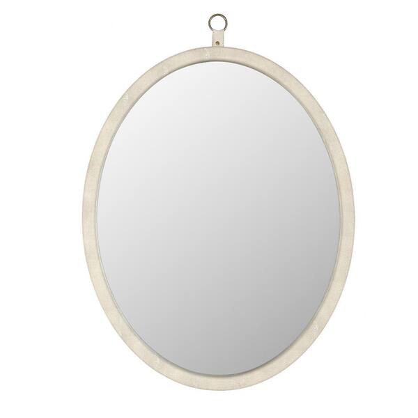 Aoibox 29.92 in. H x 23.62 in. W Modern Oval White Decorative Wall Mounted Mirror PU Covered MDF Framed Mirror