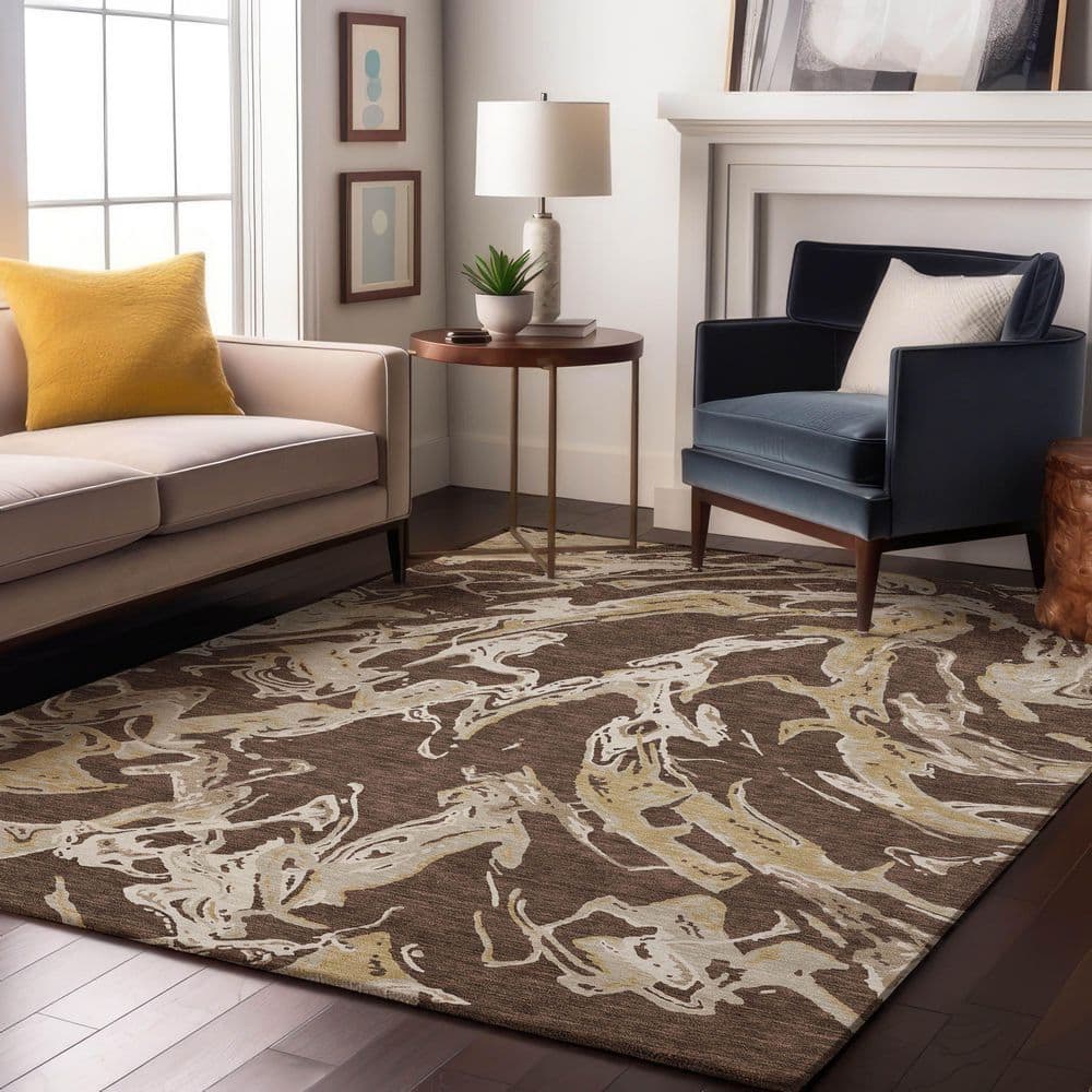 Mayfield Premium Machine Washable Abstract AMF1035 Brown 3 ft. x 5 ft. Area Rug price history on PriceWatchPro