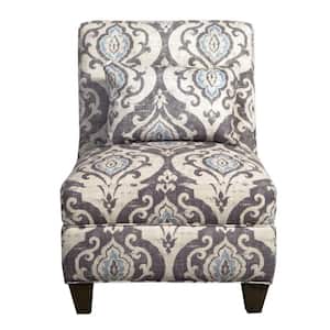Blue and Cream Slate Large Accent Chair with Pillow