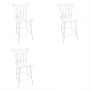 Windsor 24 in. White Solid Wooden Bar Stool for Kitchen Island Counter Height Stool with Spindle Back Set of 3