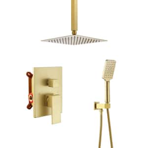 3-Spray Pattern 10 in. Ceiling Mount Shower System Shower Head and Functional Handheld, Brushed Gold (Valve Included)