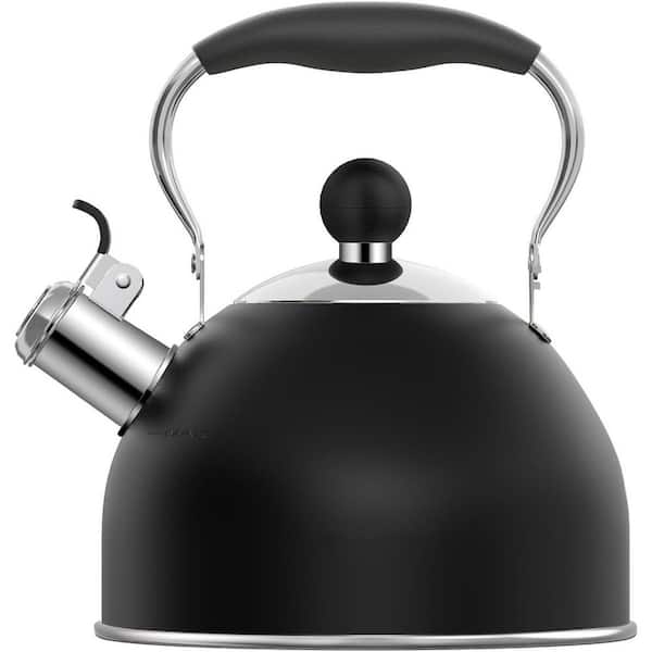 8-Cup Black Stainless Steel Whistling Tea Kettle, Stovetop Teakettle Tea Pots with Folding Handle for Tea and Coffee