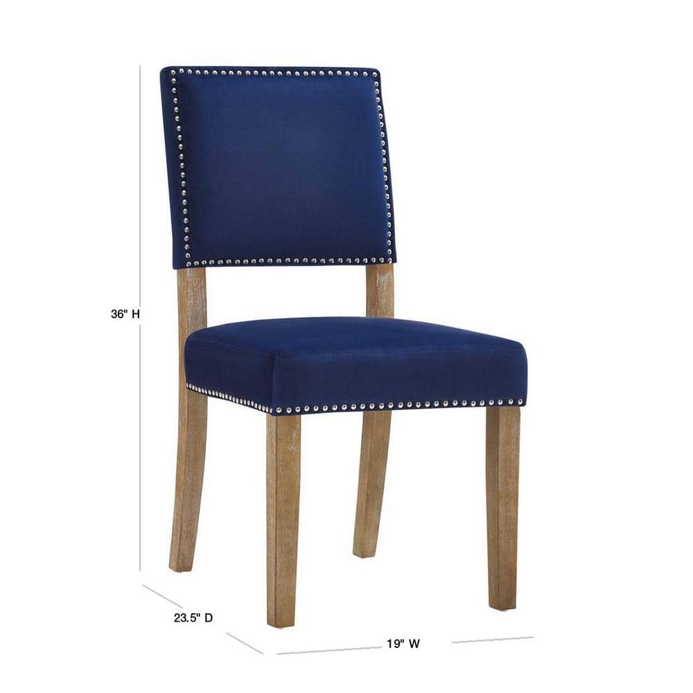 Elegant Navy Velvet Upholstered Dining Side Chair with Nailhead Trim