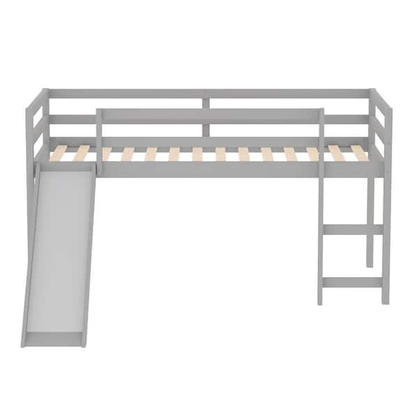 wetiny Gray Loft Bed with Slide, Multifunctional Design, Twin