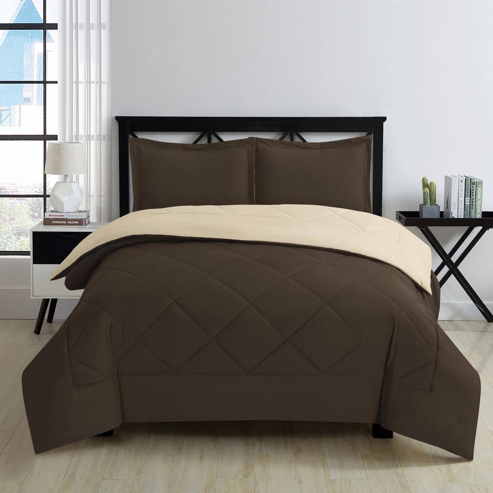 Twin Chocolate and Cream Reversible Microfiber Comforter Set