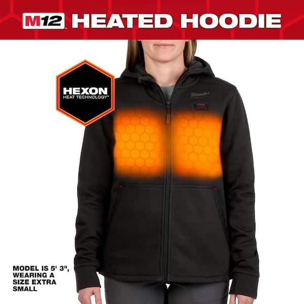 Women's X-Large M12 12-Volt Lithium Ion Cordless Black Heated Hooded Jacket Kit With (1) 2.0 Ah Battery and Charger