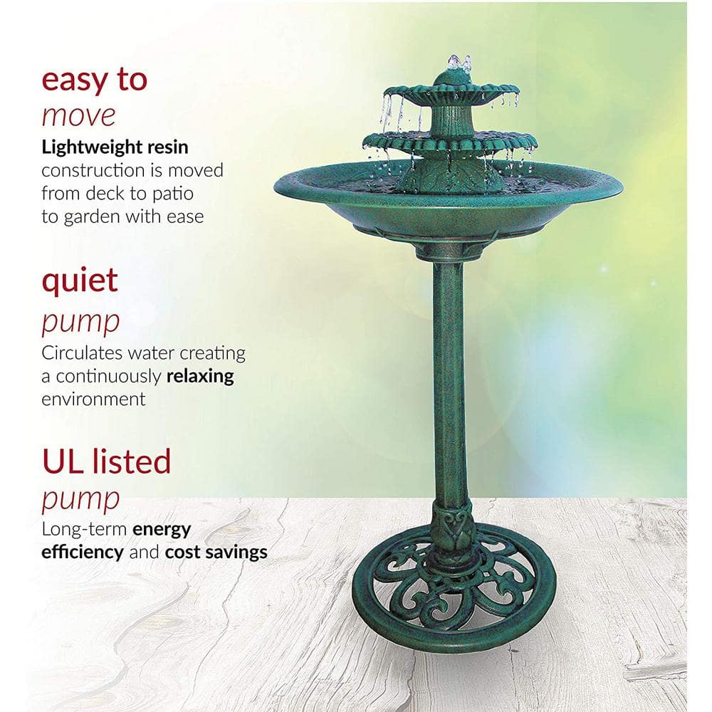 Green 3-Tier Pedestal Water Fountain Bird Bath