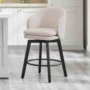 Zephyrine 26 in. Beige Low Back Swivel Counter Height Bar Stool with Fabric Seat and Wood Frame