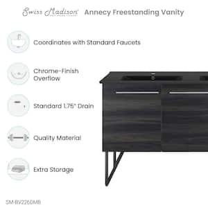 Annecy 60 in. W Black Walnut, Double Basin Bathroom Vanity With Black Artificial Stone Sink Top