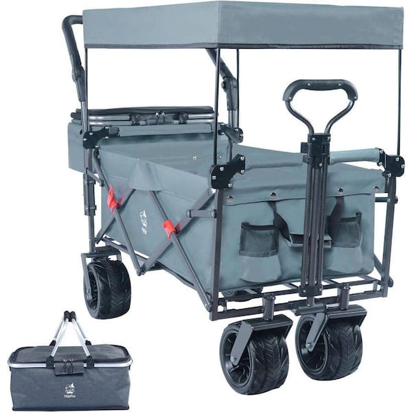 5 cu. ft. Steel Garden Cart Collapsible Wagon with Removable Canopy in Gray