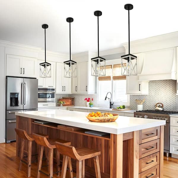 RayHome Farmhouse Pendant Light with Grey Wood-Grain Metal Shade 1-Light Island Lighting for Kitchen (No Bulbs Included)