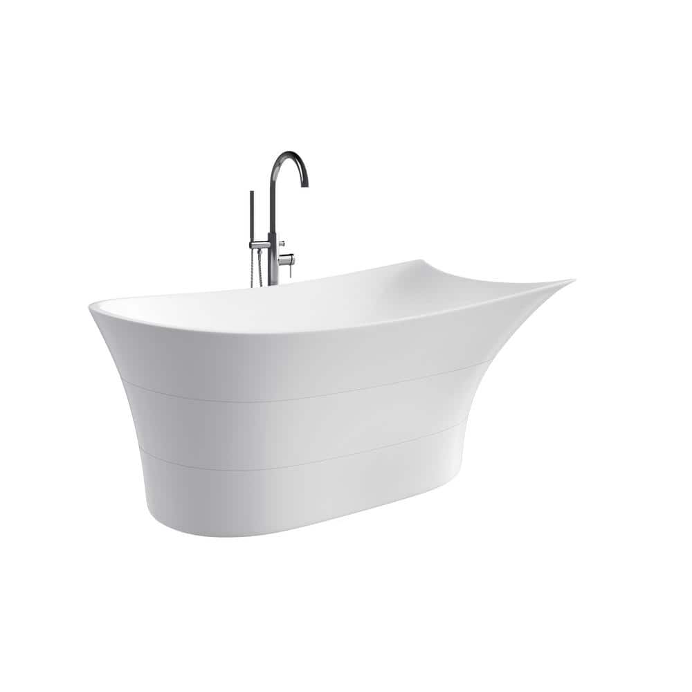 Contemporary White Acrylic Freestanding Soaking Bathtub with Asymmetrical Design