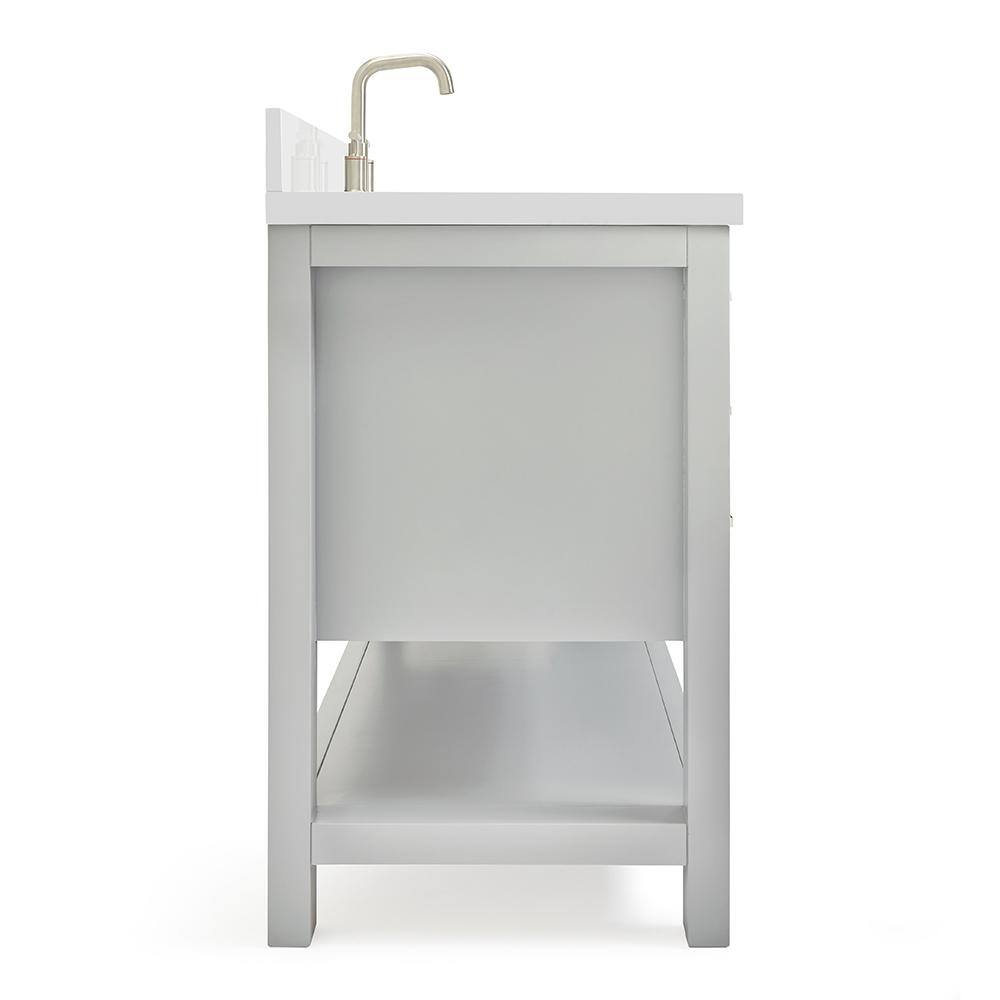 Gray Solid Wood Bath Vanity with White Quartz Top