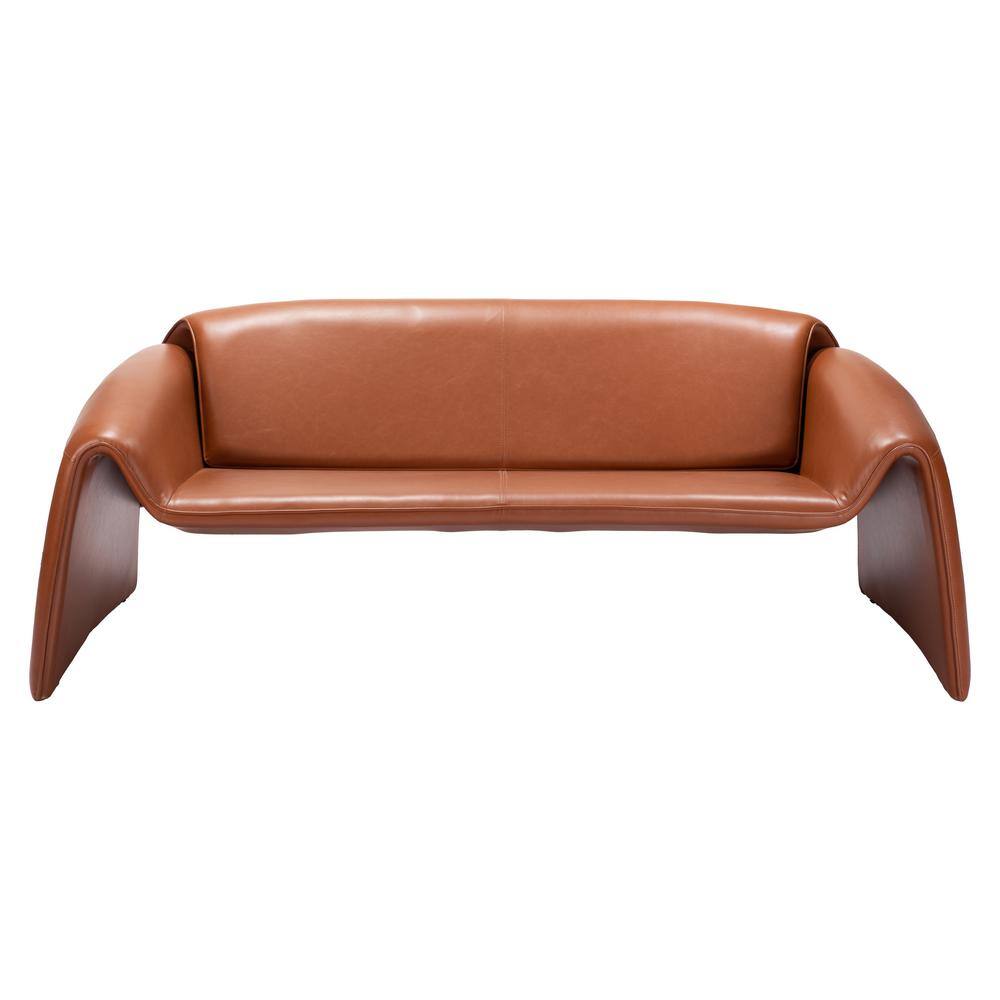 Horten Brown Faux Leather Modern Reception Sofa