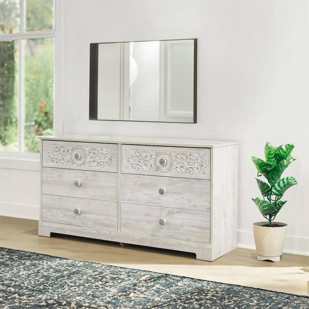 White Mirrored Horizontal Dresser with Felt Lined Drawer