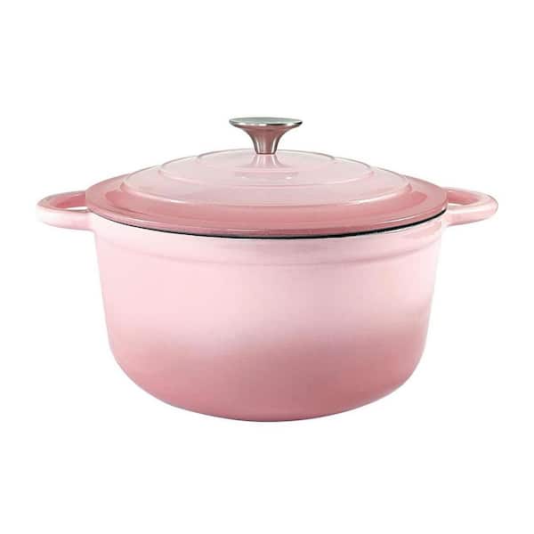2-Piece Pink Enamel Cast Iron Dutch Oven Set Self-Circulating Lid Even Heat Cooktop Compatible Kitchen Pot