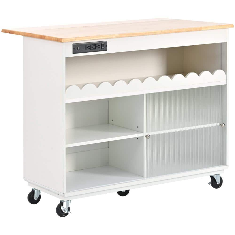 ANTFURN 44.02 in. W x 26.97 in. D White Wood Kitchen Cart with Locking ...