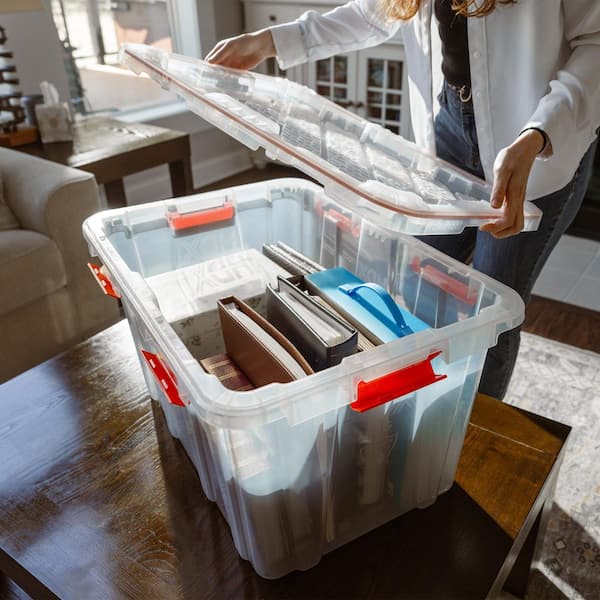 HDX 27-Gal. Clear Defender Weatherproof Storage Tote 999-WP-27G-C
