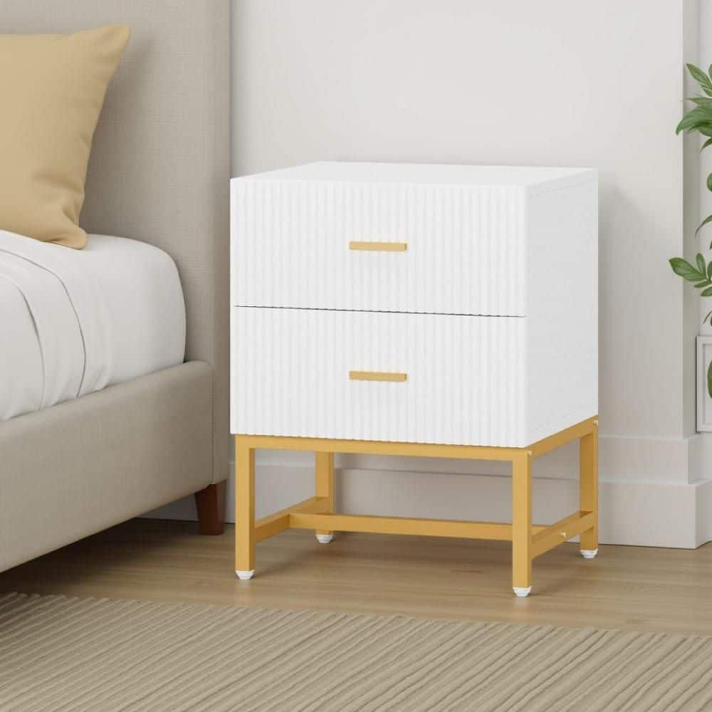 Aez White and Gold 2-Drawer 19.69 in. W Nightstand price history on PriceWatchPro