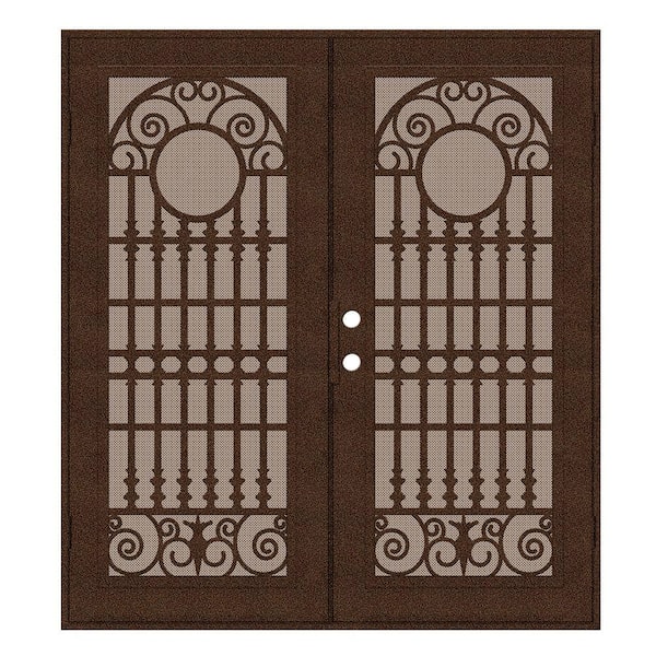 Unique Home Designs 72 in. x 80 in. Spaniard Copperclad Right-Hand Surface Mount Aluminum Security Door with Desert Sand Perforated Screen