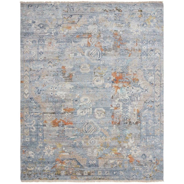 Khotan 2 x 3 ft. Vintage Blues/Rust Abstract Washable Area Rug