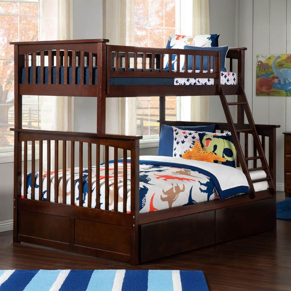 Walnut Full Size Bunk Bed with Storage Drawers
