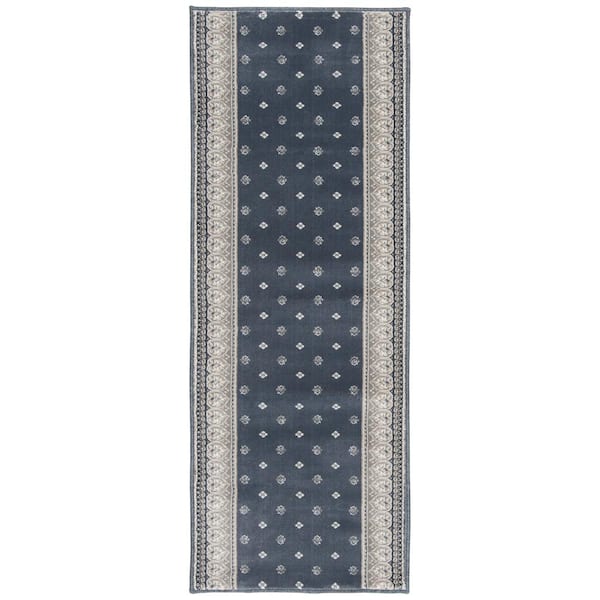 Kurdamir Fleur de Lis Shade/Chalk 26 in. x Your Choice Length Stair Runner Rug