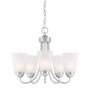 Malone 5-Light Brushed Nickel Chandelier with Frosted Glass Shades For Dining Rooms