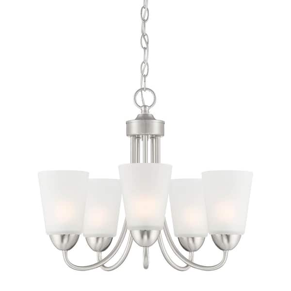 Designers Fountain Malone 5-Light Brushed Nickel Transitional Shaded Chandelier for Dining Areas with No Bulbs Included