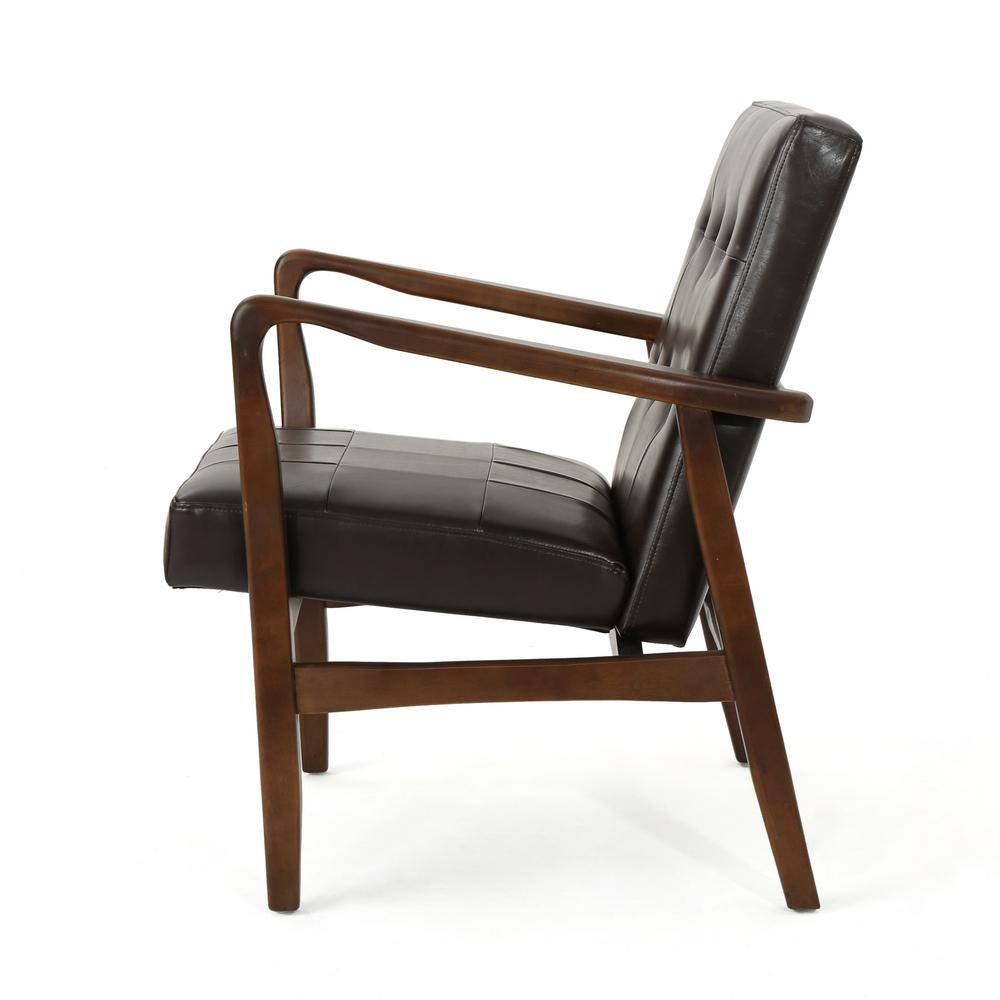 Handcrafted Brown Faux Leather Square Arm Club Chair