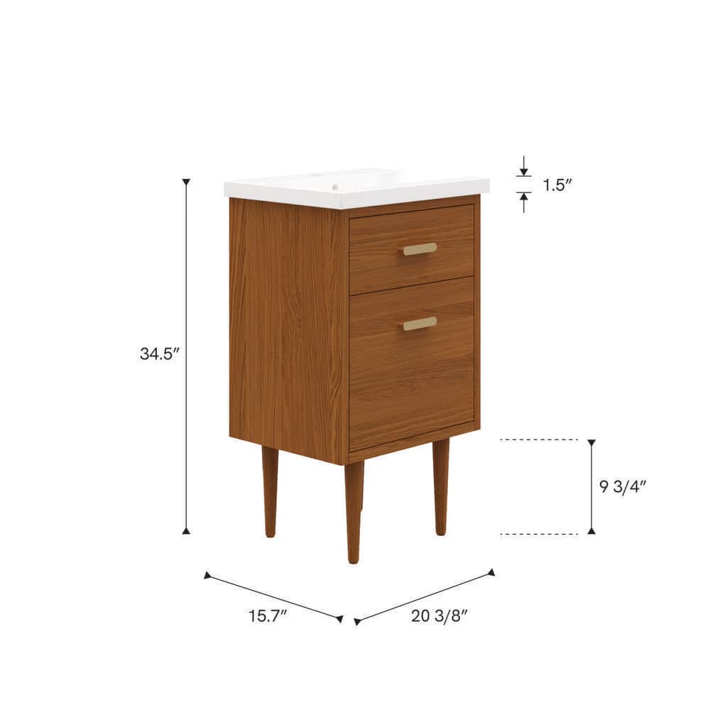 Honey Walnut 20" Freestanding Vanity with Ceramic Sink