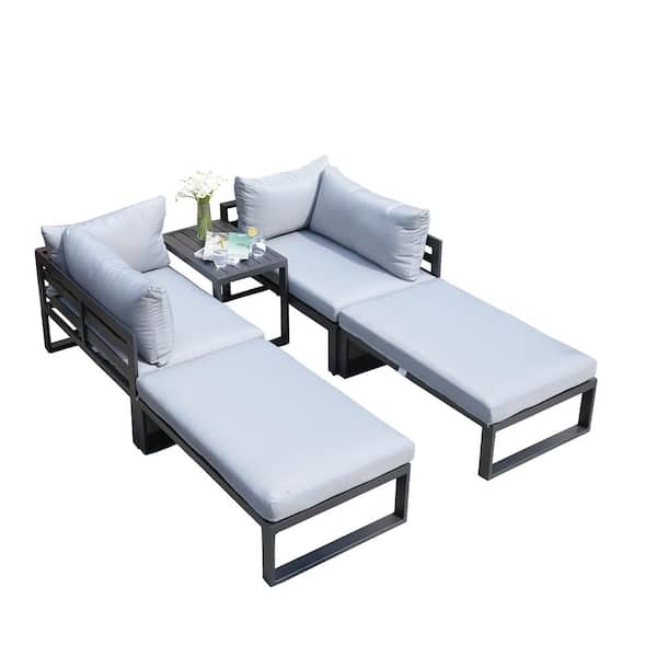 moda furnishings Lois 5-Piece Patio Conversation Sets with Beige Cushions